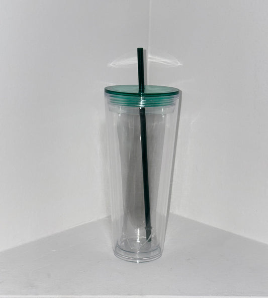 24 oz Snow Globe Tumber with Color Lid and Straw