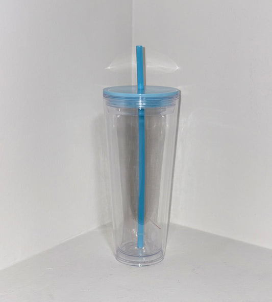24 oz Snow Tumbler with Color Lid and Straw