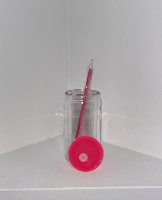 16 oz Snow Globe Tumbler with Color Lid and Straw