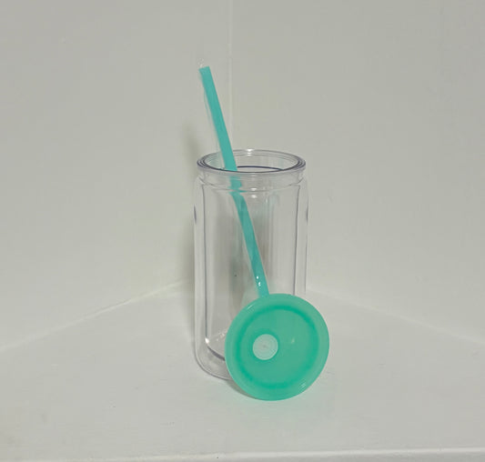 16 oz Snow Globe Tumbler with Color Lid and Straw