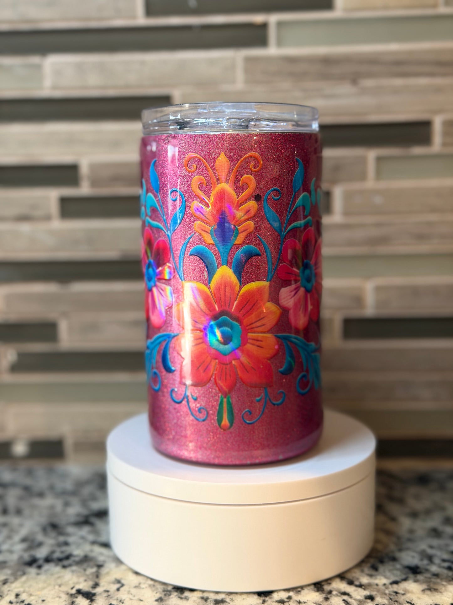 Fiesta Floral Glitter Tumbler